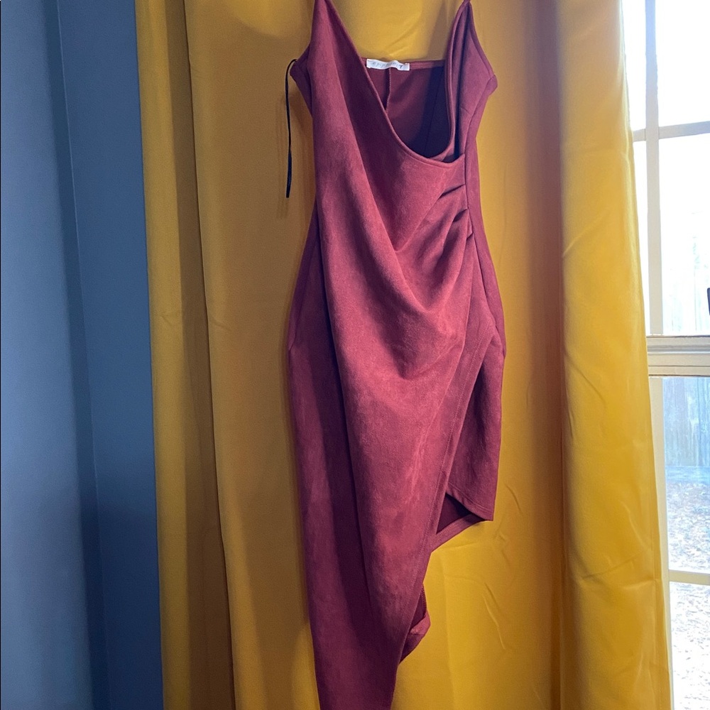 Asymmetrical Burgundy Slip Dress - Women